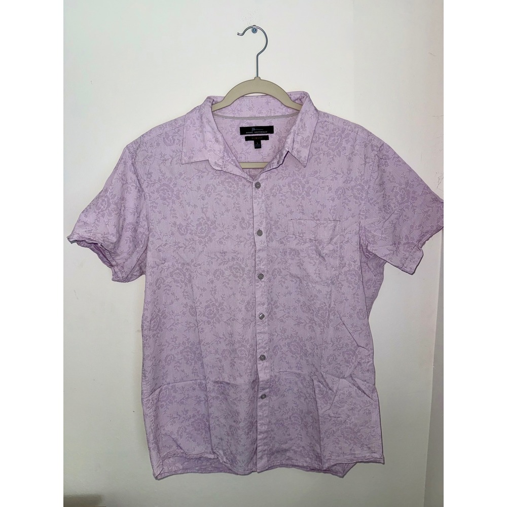 Marc Anthony Mens Slim Fit Short Sleeve Floral Button Down Shirt Purple Large